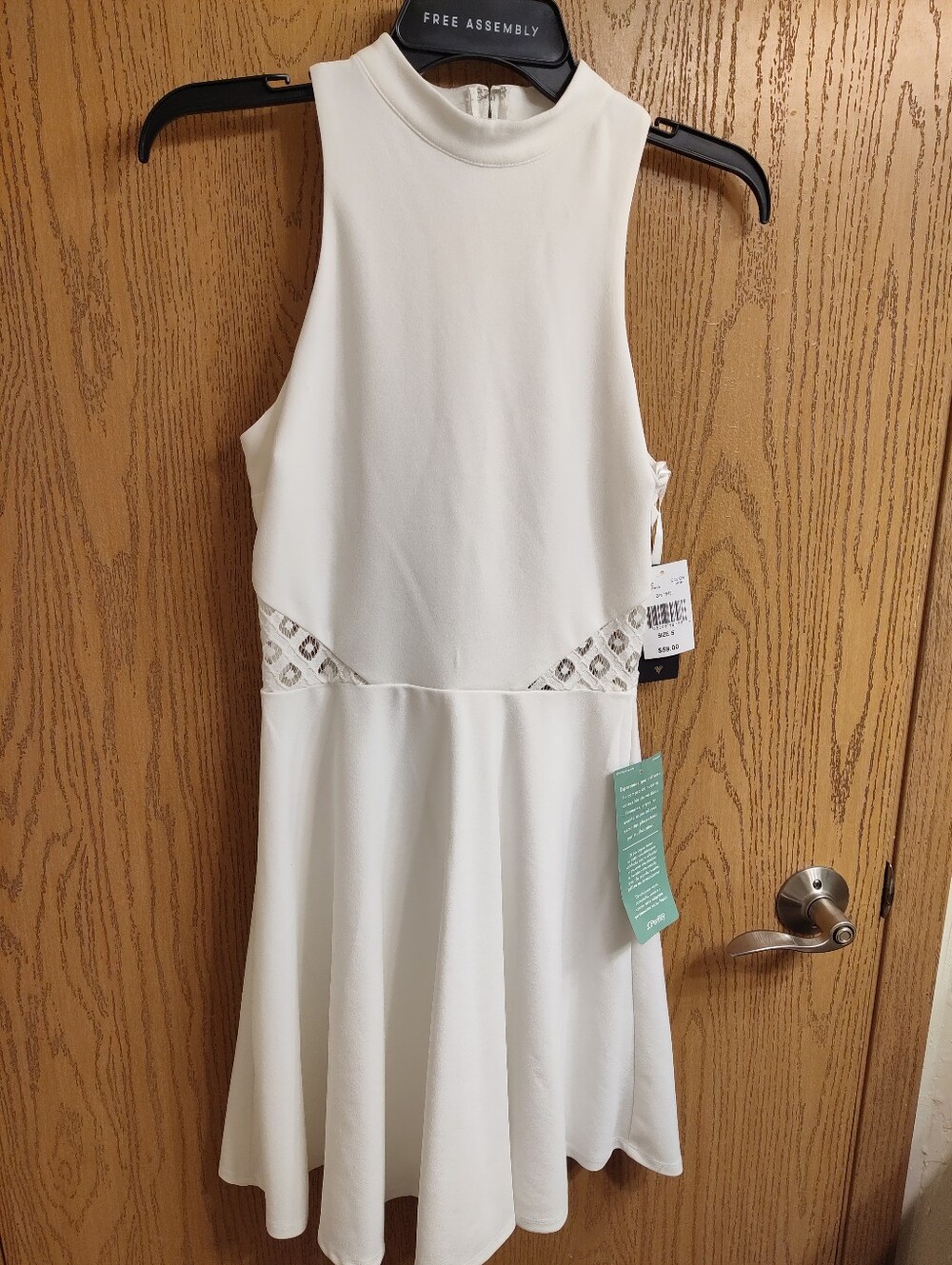 City Triangles White Sleeveless Fit-and-Flare Dress with Lace Insets